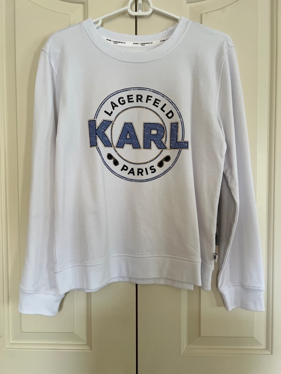 Karl Lagerfeld Tops - Karl Lagerfeld White Logo Crewneck Sweatshirt with Black Tag Detail